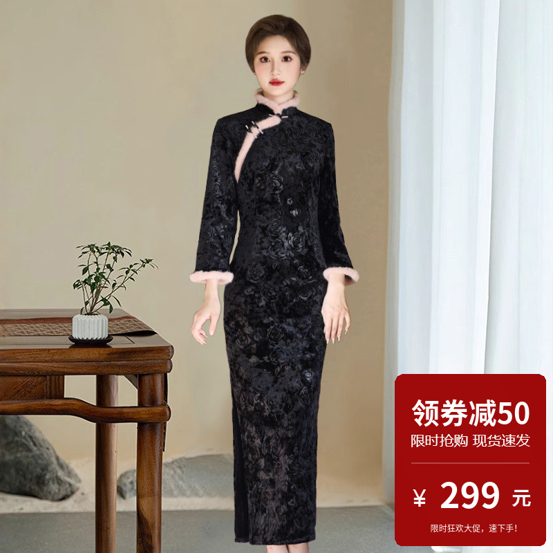 黑色旗袍改良2025新款新中式优雅