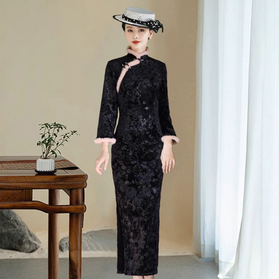 黑色旗袍改良2025新款新中式优雅