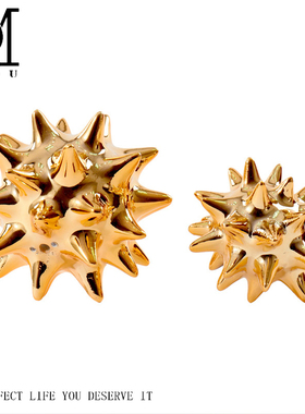 轻奢风样板房间金属海胆工艺品