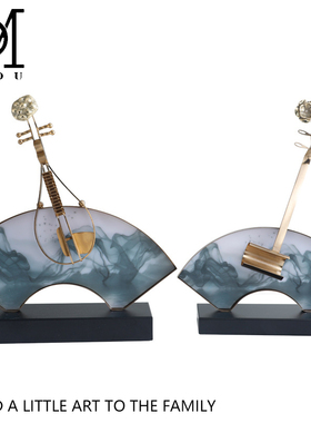 金属亚克力大理石摆件新中式客厅