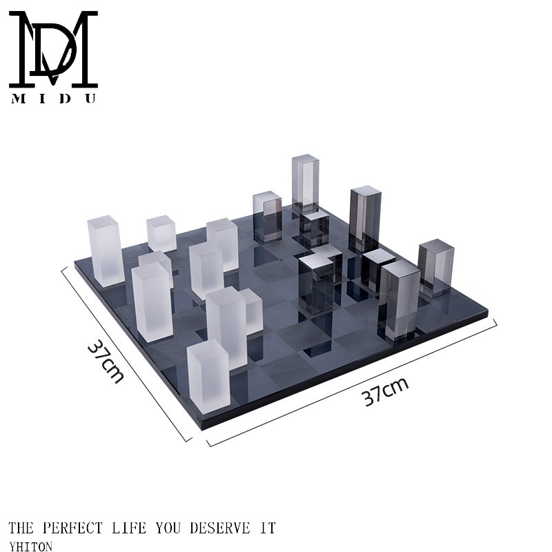 现代简约创意磨砂电镀水晶棋盘摆件 轻奢软装饰品书房客厅售楼处