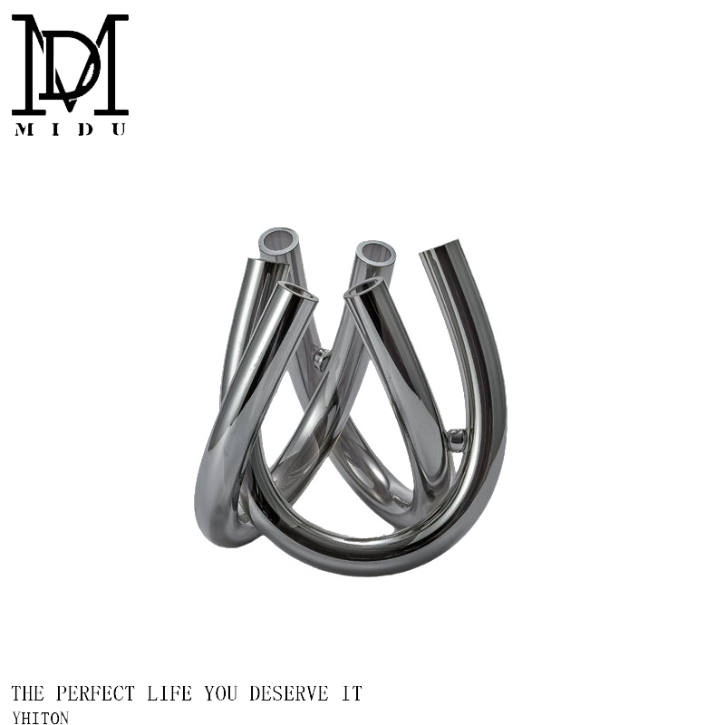 简约现代黑钛金创意装饰品几何摆件 样板房客厅书房桌面金属花器