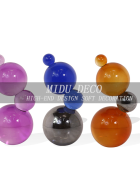 简约现代橘色蓝色透明气泡水晶装饰球样板间客厅茶几软装饰品摆件