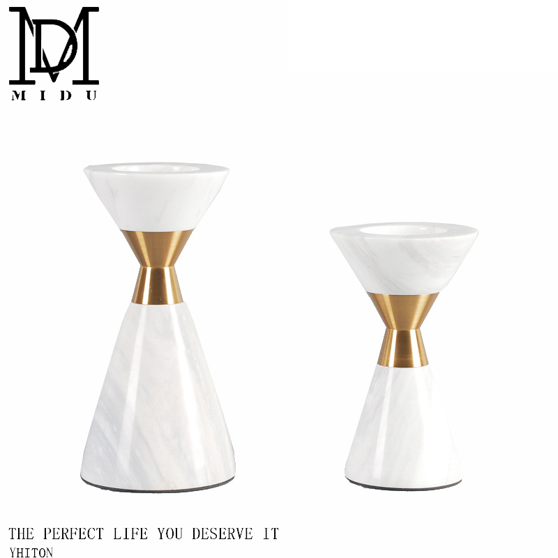 设计师欧式轻奢大理石U型烛台摆件酒店会所样板间客厅金属工艺品