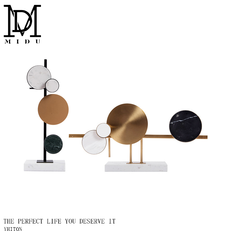 现代轻奢玄关金属大理石摆件创意家居书房客厅卧室样板房软装饰品