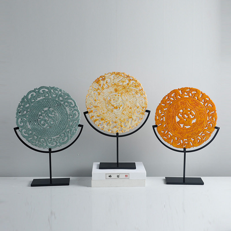 新中式创意镂空雕刻玉璧客厅电视酒柜家居酒店样板房软装玄关摆件