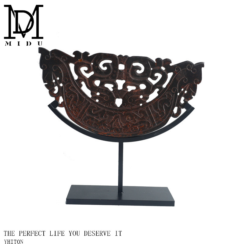 现代新中式创意镂空雕刻玉璧客厅电视酒柜家居酒店样板房软装摆件