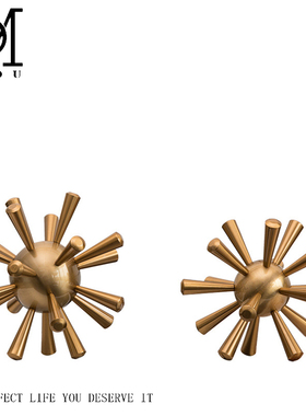 北欧轻奢复古样板房几何金属刺球海胆摆件港式书房玄关家居工艺品