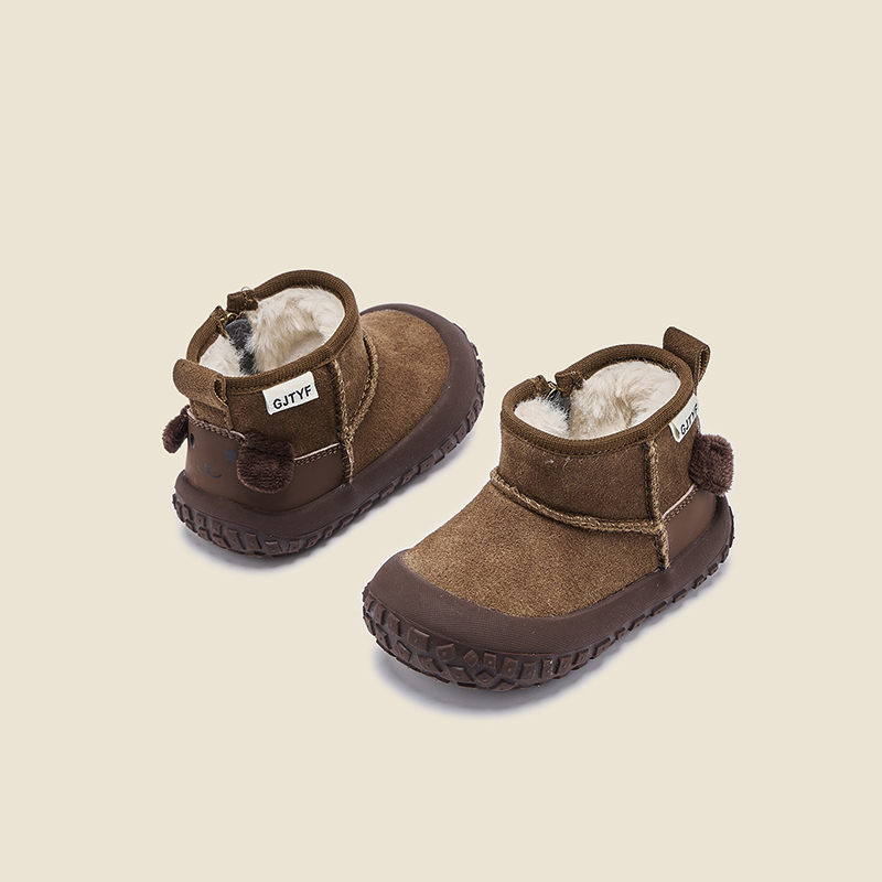 宝宝棉鞋加绒加厚牛绒皮绒皮