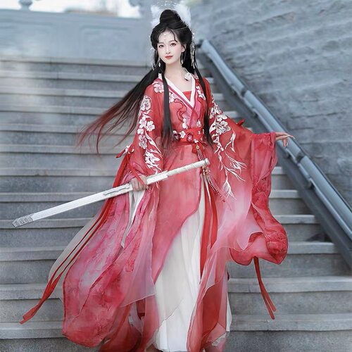 出租女桃花国风大典秀齐胸襦裙蝴蝶袖重工刺绣，【梅映春雪】仙女