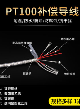PT100补偿导线 铁氟龙镀银屏蔽信号线 2/3/4/6芯 热电阻传感器