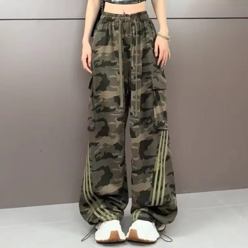 美式广场舞迷彩时尚洋气工装裤男女潮炸街夏季2025新款休闲阔腿裤