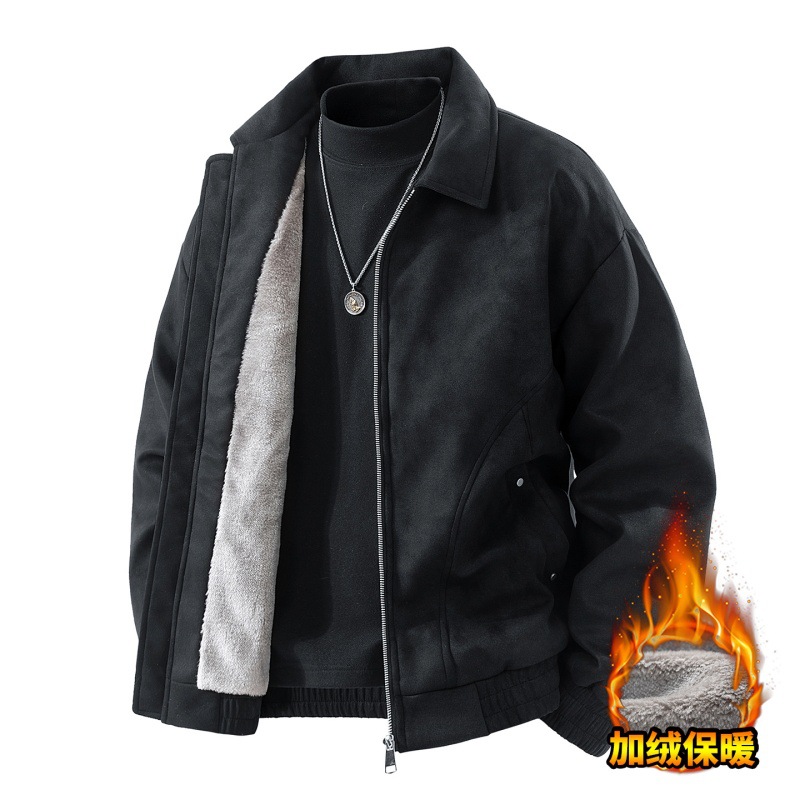 2025冬季新款麂皮绒宽松休闲时尚加绒加厚棉衣外套轻商务夹克上衣