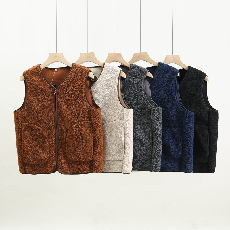 真心推荐！情侣可穿！外贸男装秋冬纯色百搭厚实保暖羊羔毛马甲潮