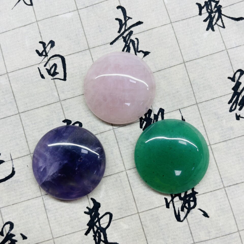天然玉石粉晶绿东陵紫水晶散珠平底无孔戒面贴片 DIY戒指饰品配件
