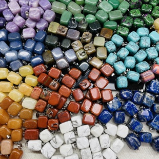 天然水晶玛瑙不规则小方块吊坠玉石原石切割方形吊饰项链耳坠饰品