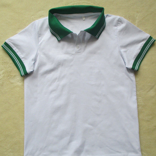 绿色校服绿领中间2道白道中小学生夏季校服短袖t恤翻领班服运动衣图片
