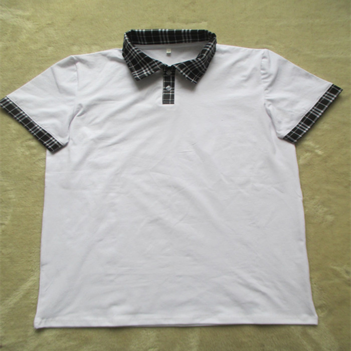 夏季polo衫翻领短袖中小学生校服棉质格子领潮流衣服演出服装上衣图片