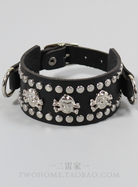 摇滚骷髅头皮质皮革铆钉手镯