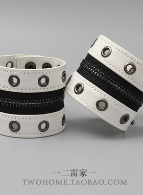 朋克铆钉圆孔手环拉链腕带白手链