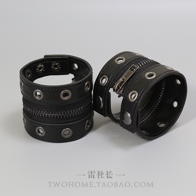 哥特朋克铆钉拉链皮质护腕带宽版手臂环y2k小众手链亚文化配饰品