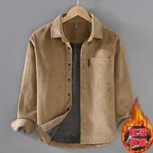 日系潮牌灯芯绒加绒衬衫 休闲衬衣外套 加厚保暖条绒寸衫 男长袖 冬季