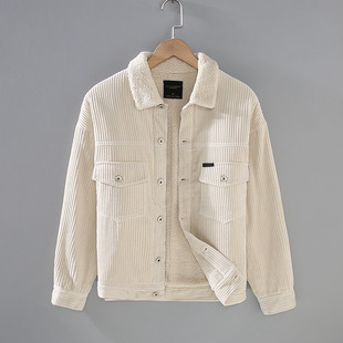 灯芯绒短款羊羔绒夹克外套男秋冬季加绒加厚保暖棉衣复古工装棉服