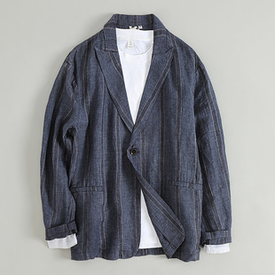 夏季亚麻西装男薄款休闲上衣宽松大码夏天轻薄麻料西服单层外套潮