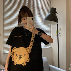 Original real shot short sleeve T-shirt women's summer 2021 Korean loose and versatile loose cartoon printed T-shirt