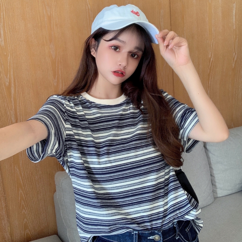 Real shot short sleeve t-shirt female stripe