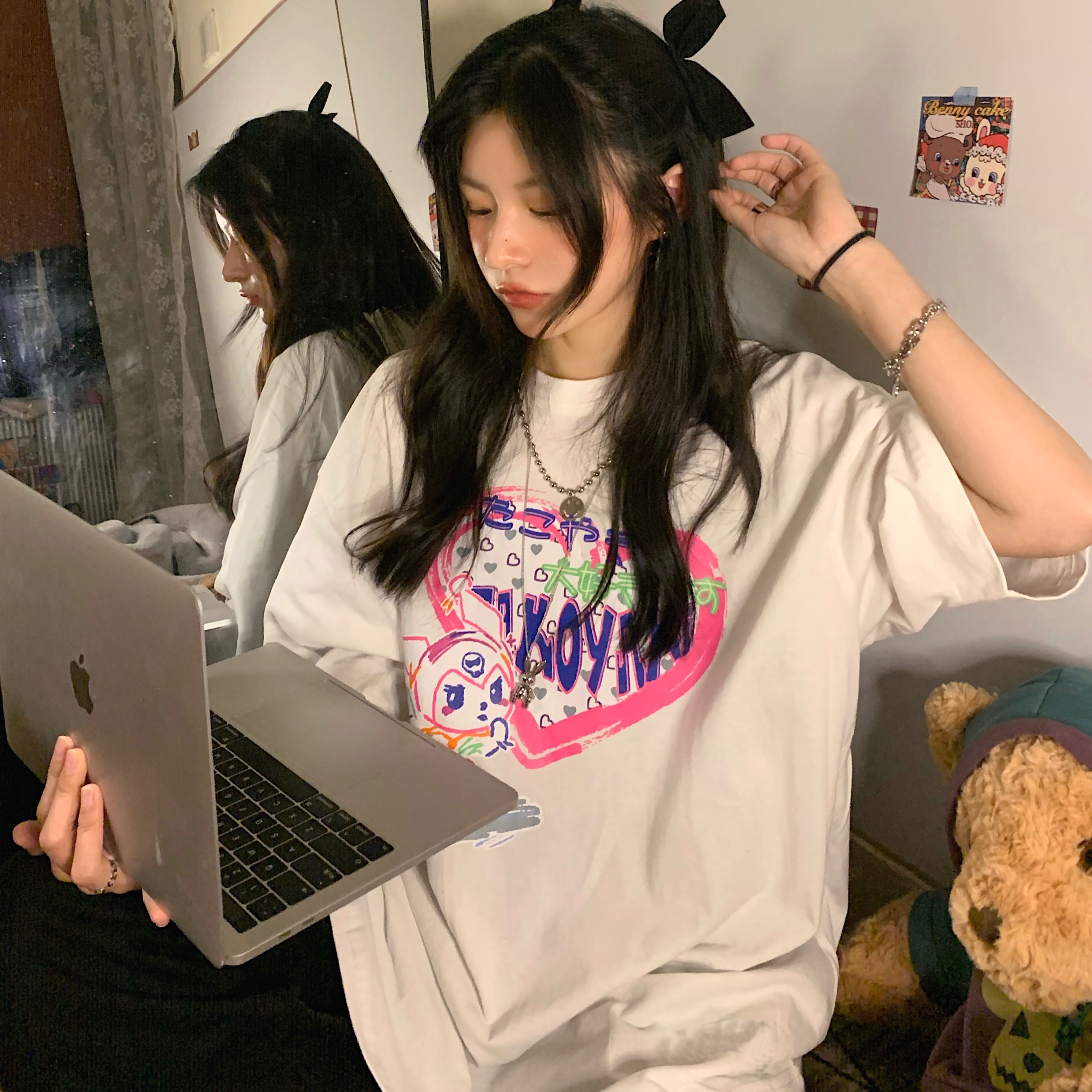實拍 網紅ins超火短袖t恤女夏季潮設計感小眾半袖寬鬆chic上衣