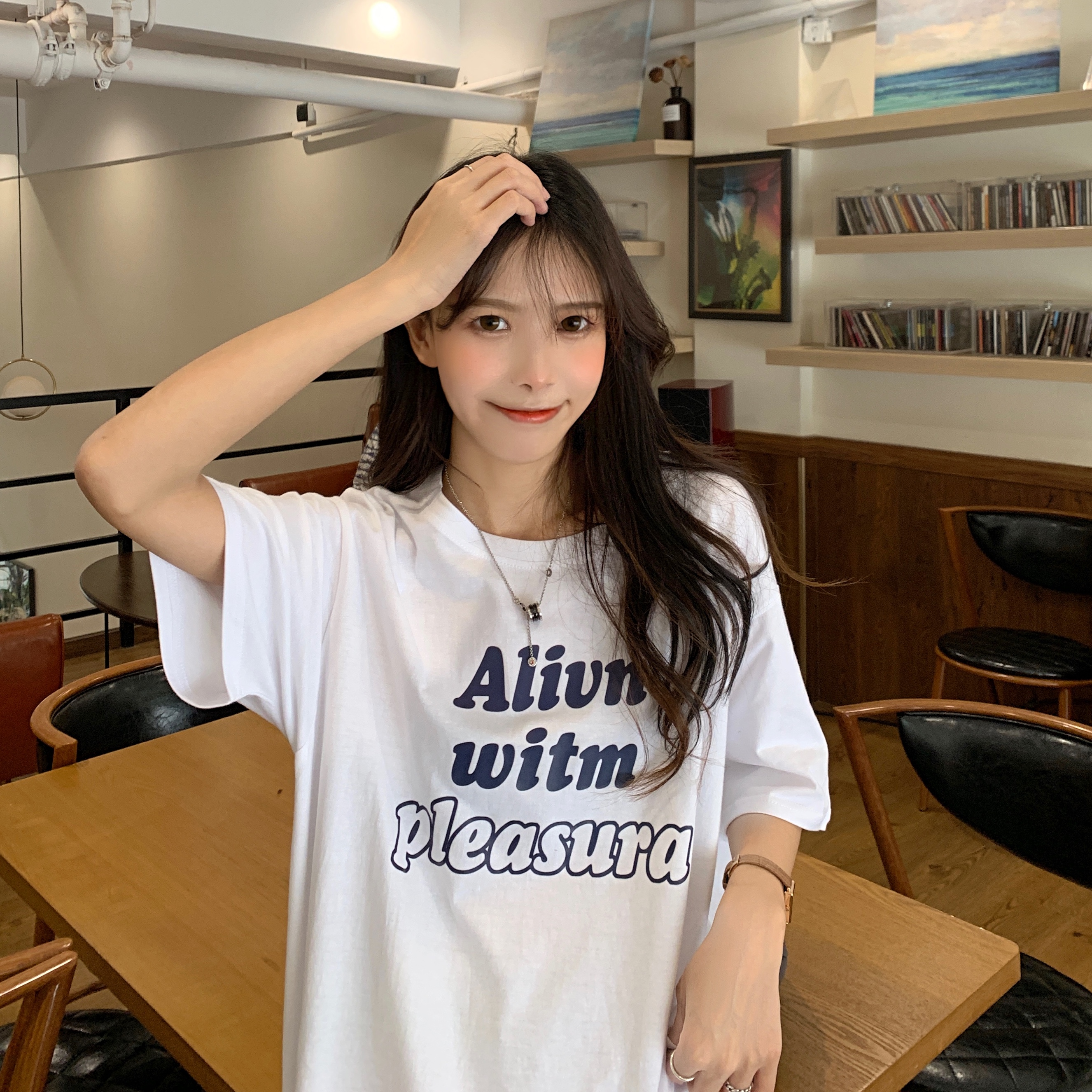 Real shot white T-shirt women's fashion retro summer 2021 new Korean alphabet short sleeve top