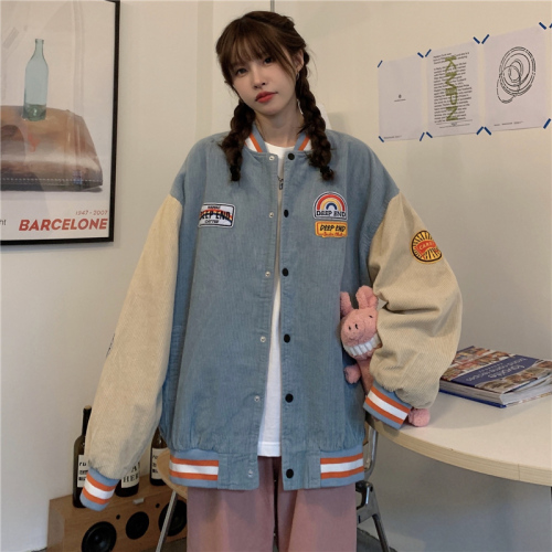 Actual shooting of new loose Korean Corduroy Jacket Women's 2021 autumn thin retro baseball suit women's fashion