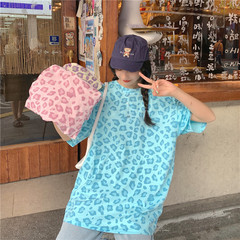實拍 豹紋印花短袖T恤男女寬鬆上衣新款夏