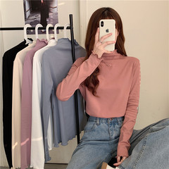 Real shot half high collar bottomed shirt with spring and autumn velvet wood ear edge top, middle collar and long sleeve T-shirt