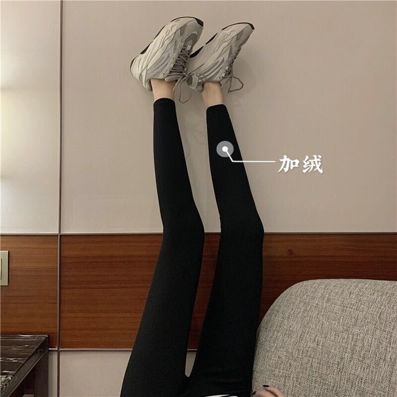 Real shot Plush high waisted Leggings for women wearing new Korean slim elastic pants