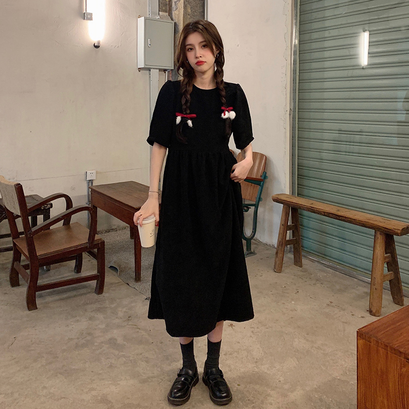 Real photo of academy style dress women's summer 2021 new Korean solid color women's dress