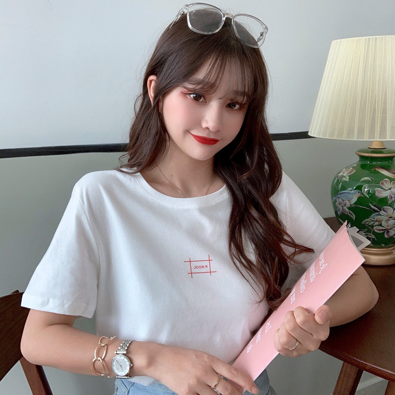 Real shot short sleeve T-shirt with simple letters