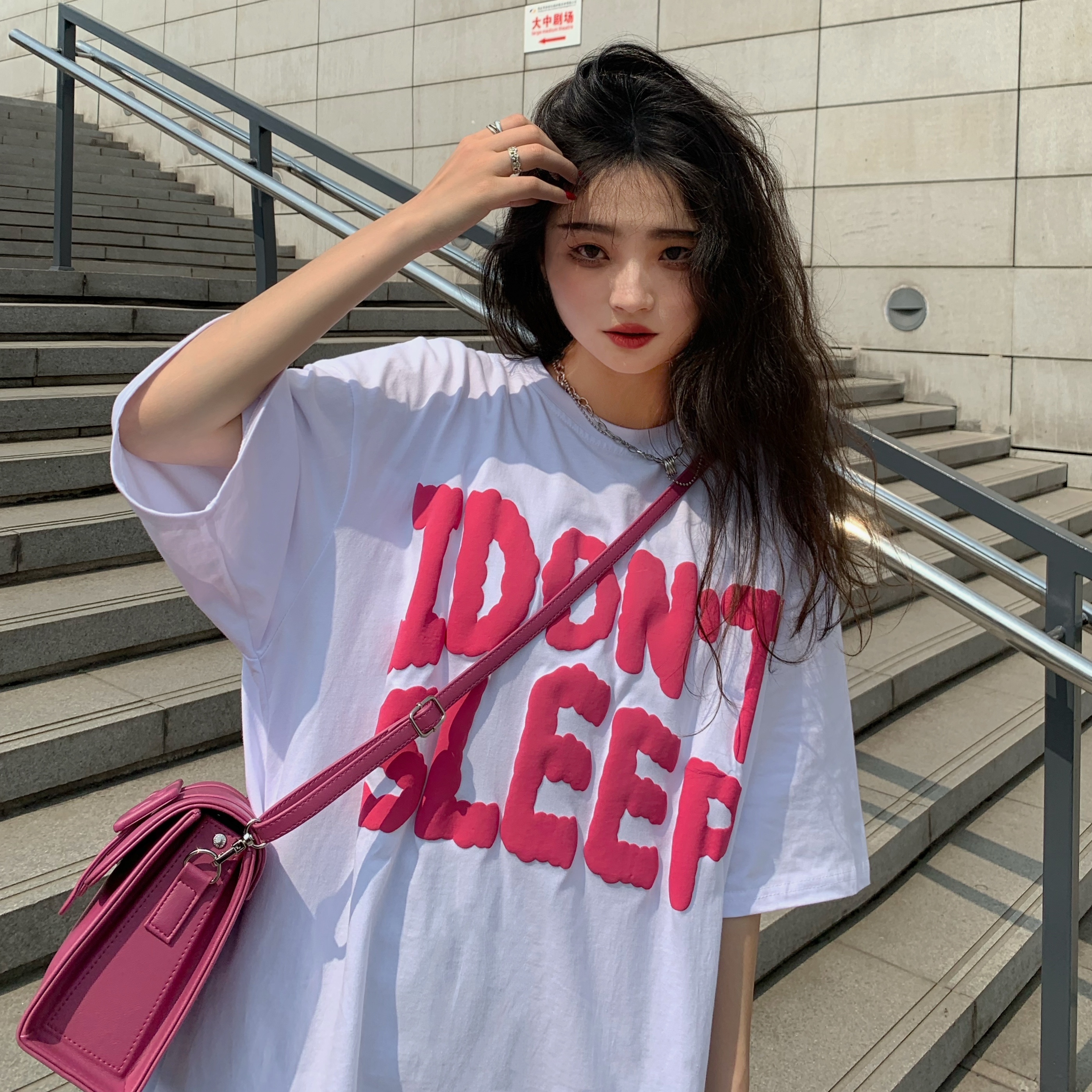 Real shot 2021 summer new foam letter printing loose and versatile Harajuku couple short sleeve T-shirt