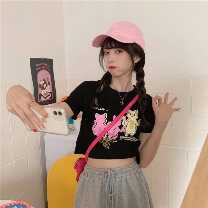 Real shooting original super fire CEC short sleeve T-shirt for Korean women