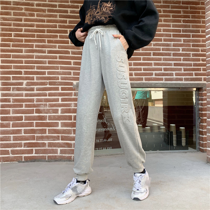 Real shot of new style legged casual pants, sports pants, work clothes, Korean fashion, students' versatile loose pants