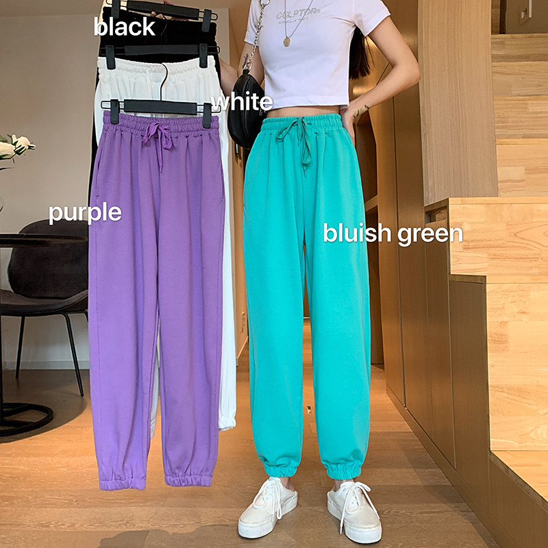 Real shot casual pants women's Harem Pants high waist loose simple solid color wide leg sports pants student pants