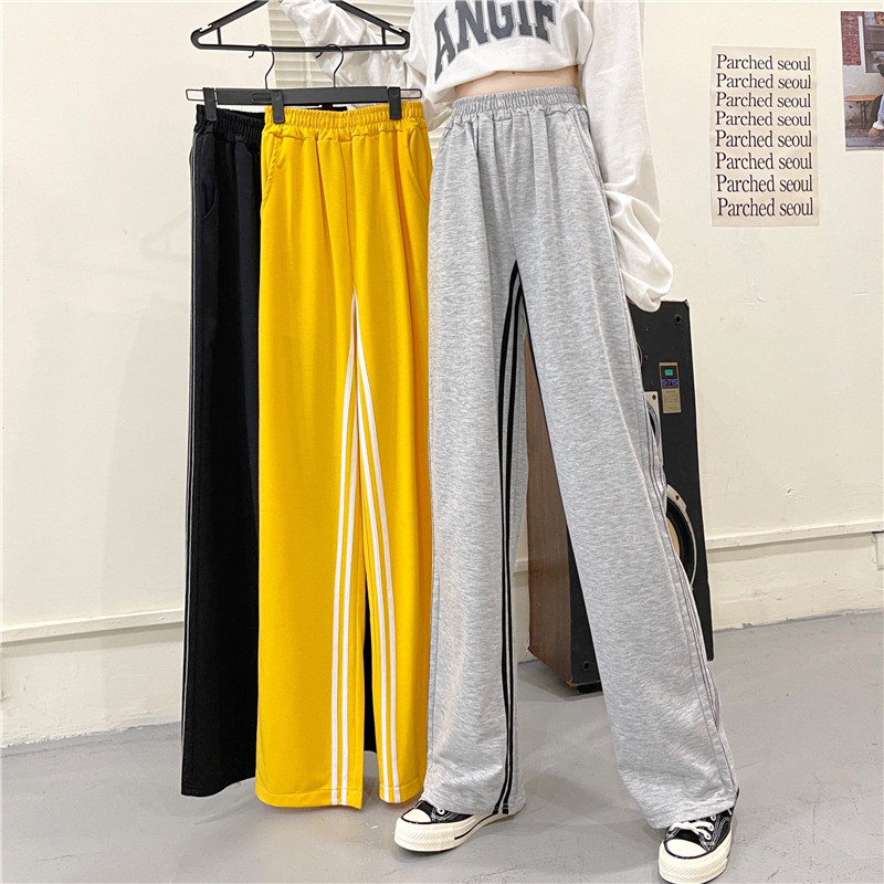 Real shot Korean retro dotted line stripe sports pants women's thin versatile casual pants