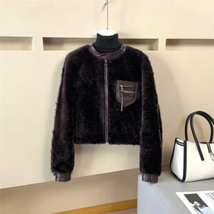 欧货冬季立领皮毛一体外套女拉贡皮毛外套女士百搭外套百搭小众款