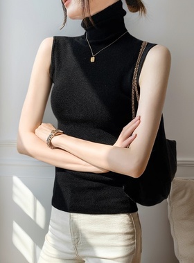 黑色高领针织衫背心女款纯色上衣春秋2025新款冬季内搭毛衣打底衫