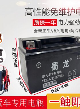 蜀龙免维护电瓶12V7Ah踏板车通用
