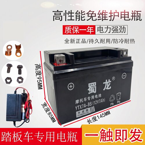 蜀龙免维护电瓶12V7Ah踏板车通用