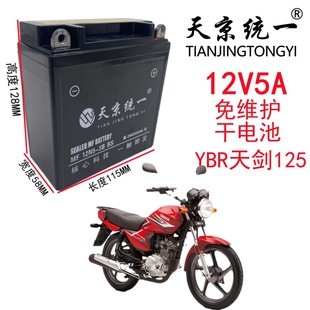 雅马哈125天剑天戟YBR JYM125摩托车统一免维护蓄电池12V5A干电瓶