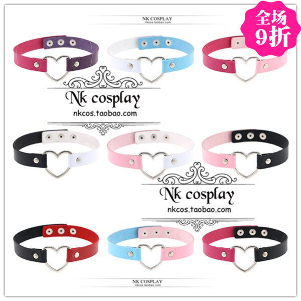 ___NKのCosplay|摇滚芭比~双拼色软妹心形项圈 PUNK腿环手环|九色
