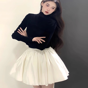 韩剧芭蕾风穿搭白色短裙夏季气质公主蓬蓬裙显瘦高腰百褶显瘦艺术